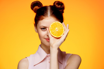 Girl orange, orange background
