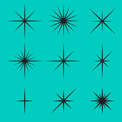 Vector set of sparkle lights stars. Stars with rays, explosion, fireworks.