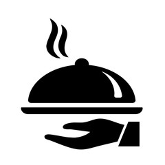 waiter dining dish with steam black icon on white background