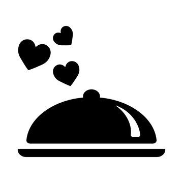 chef cooking dining dish with heart  black icon on white backgro