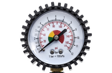 Industrial manometer pressure gauge isolated on a white backgrou