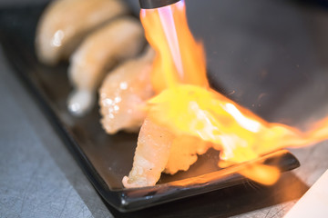 Fire on sushi
