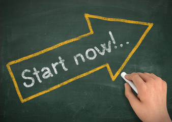 start now chalkboard write concept 3d illustration