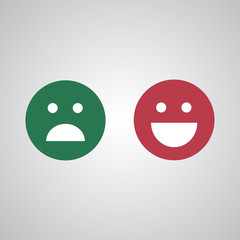 Wrong and right check mark icons. Happy and unhappy smileys