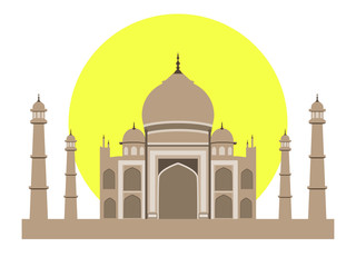 Taj Mahal flat style. Ancient Palace in India isolated on white background. Vector illustration.