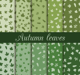 Autumn leaves seamless pattern set. For wallpaper, bed linen, tiles, fabrics, backgrounds. Vector illustration.