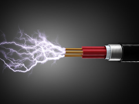 electric cable copper sparks current background black concept energy