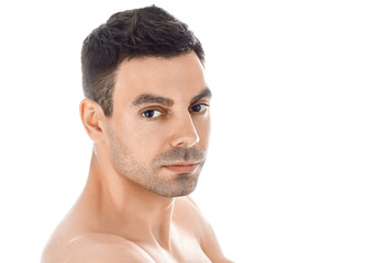 Obraz premium Closeup portrait of handsome man with healthy clean skin isolate