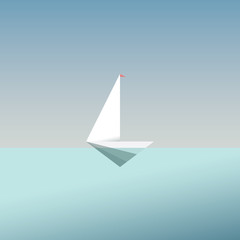 Yacht icon symbol in modern low poly style. Summer holiday or travel vacation background. Business metaphor for freedom and success.