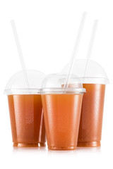Apple juice in three size of cups - obrazy, fototapety, plakaty