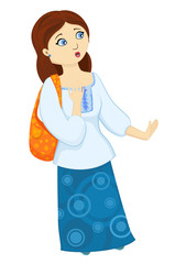 Vector isolates illustration of frightened young woman. Cartoon emotional character of scared girl looking away on white background.