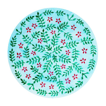 blue mandala symbol concept, flower floral, watercolor painting