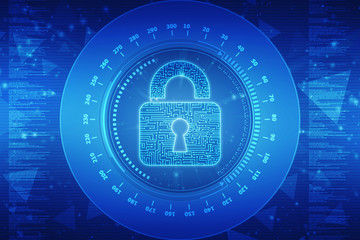 Security concept: Lock on digital screen, contrast, 2d illustration