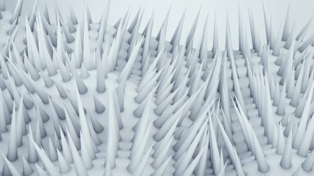 White peaky surface waving. Smooth animation with motion blur and shallow DOF seamless loop. Abstract sci-fi 3D render concept 4k UHD (3840x2160) 
