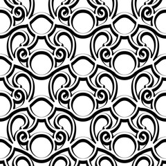 Black and white swirly lattice texture, seamless pattern