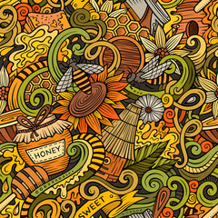 Cartoon cute doodles hand drawn Honey seamless pattern