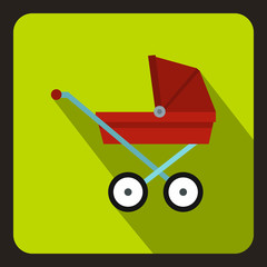 Red baby carriage icon in flat style on a white background vector illustration