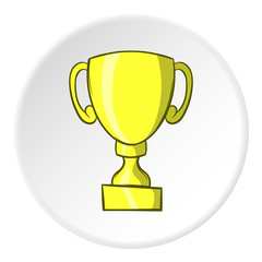 Trophy icon in cartoon style isolated on white circle background. Sport symbol vector illustration