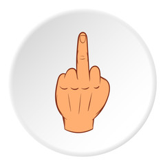 Gesture with middle finger icon in cartoon style on white circle background. Gestural symbol vector illustration
