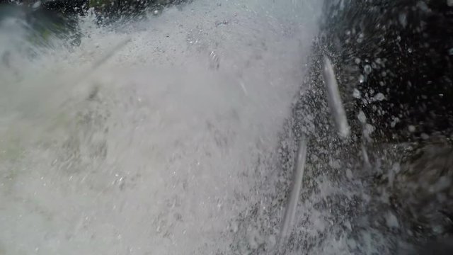 First person perspective from under a big waterfall.