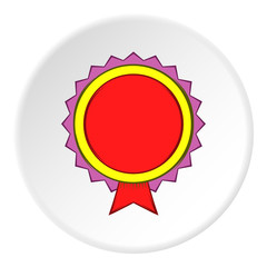 Round label quality icon in cartoon style on white circle background. Design symbol vector illustration