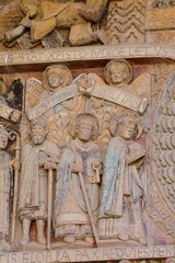 tympan du jugement dernier,abbaye sainte-Foy à Conques,village médiéval en Aveyron