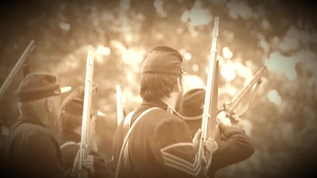Civil War soldiers experiencing misfire (Archive Footage Version)