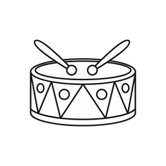 Drum with sticks icon in outline style isolated on white background. Musical instrument symbol vector illustration