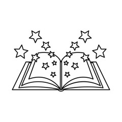 Magic book icon in outline style isolated on white background. Magical symbol vector illustration