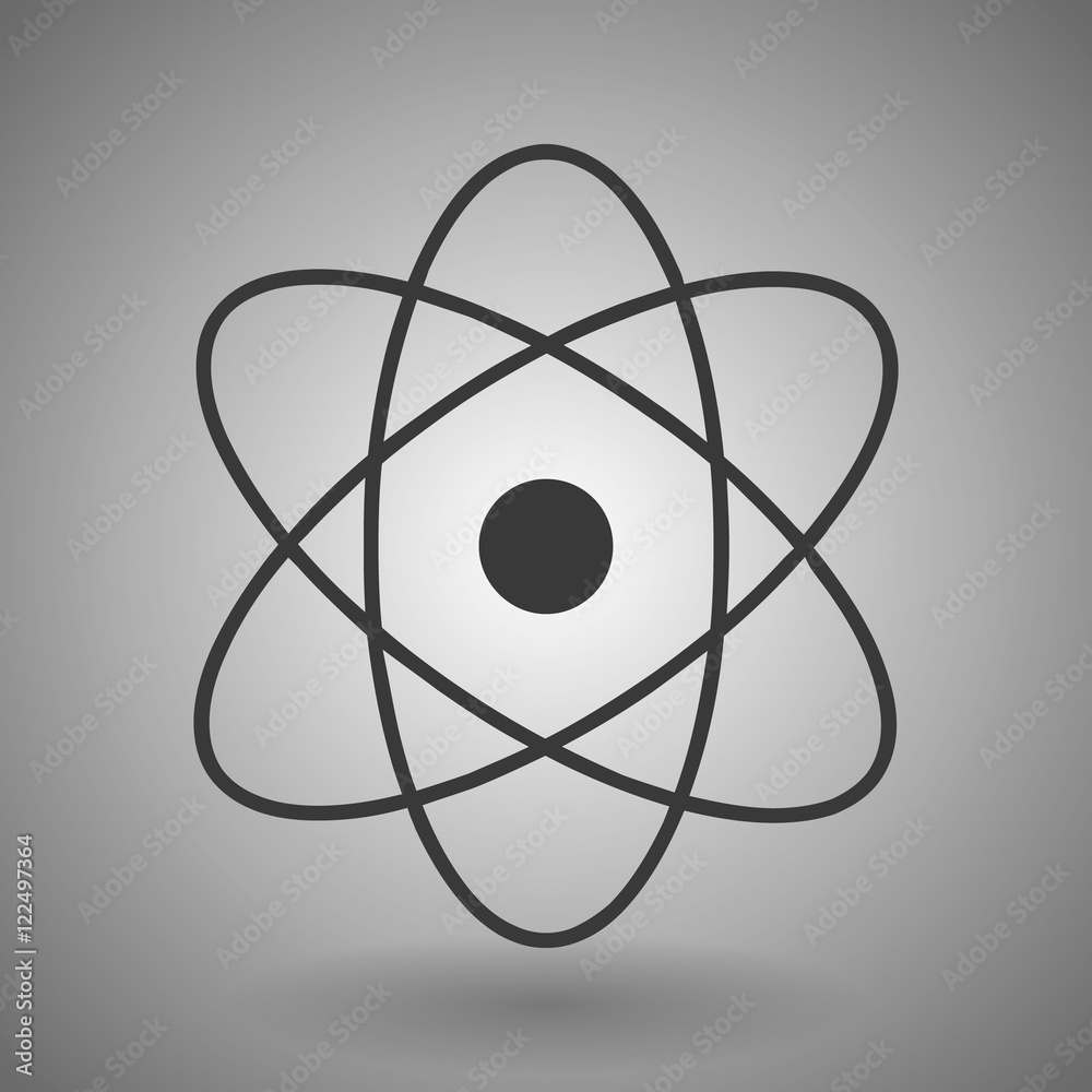 Aufkleber atom icon on a gray background vector illustration.