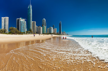 SURFERS PARADISE, AUS - SEPT 05 2016 Skyline and a beach of Surf