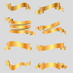 Golden ribbon set vector illustration on gray background