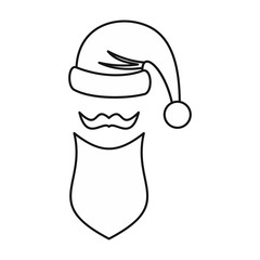 Hat with pompom and long beard of Santa Claus icon in outline style isolated on white background. New year symbol vector illustration