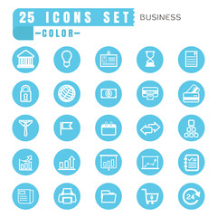 icons Business color thin white in the circle blue on white back