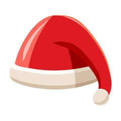Christmas red hat with pompom of Santa Claus icon in cartoon style isolated on white background. Headdress symbol vector illustration