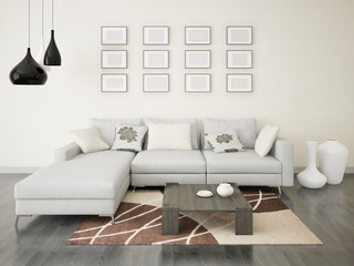 Modern stylish living room with a corner sofa.