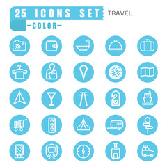 icons travel color thin white in the circle blue on white backgr