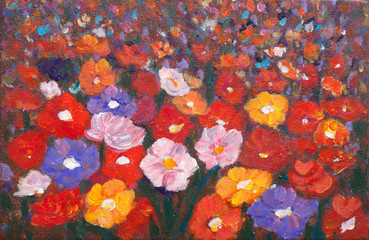 Obrazy  Malarstwo akrylowe kolorowe pole kwiatów, malarstwo pejzażowe, styl impresjonistyczny