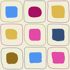 Doodle squares abstract seamless vector pattern. Boho texture