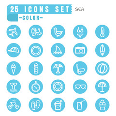 icons sea color thin white in the circle blue on white backgroun
