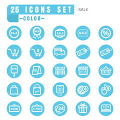 icons sale color thin white in the circle blue on white backgrou