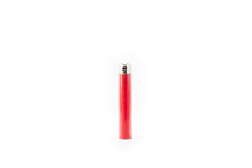 Red blank gas lighter stand isolated on a white background. Empty surface cigar-lighter design presentation.
