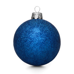 Blue christmas ball isolated on white background