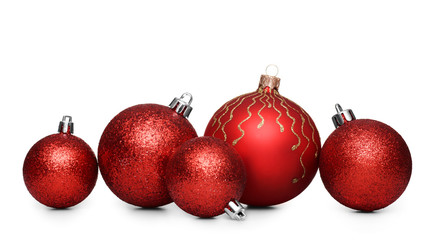 Group of red  christmas balls isolated on white background