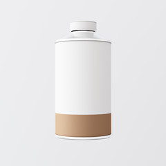 Closeup One Blank White Brown Color Metal Jar Isolated Empty Background.Clean Cup Container Mockup Ready Use Corporate Design Message.Modern Style Drinks Food Storage.Square. 3d rendering.