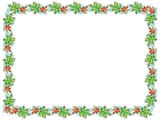 Horizontal frame with watercolor maple leaves painted by hand. Hand-drawn aquarelle background for greeting cards, labels,  banners and other design artwork. Copy space. Raster illustration.
