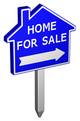 Home for sale sign. 3D rendering.