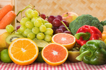 Prepared fresh fruits and vegetables for healthy