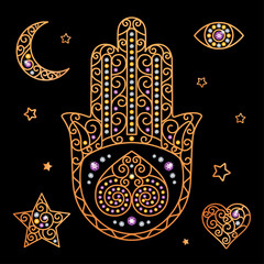gold decorative elements with jewels on a black background
