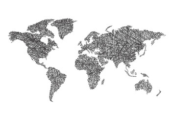 World map with lines
